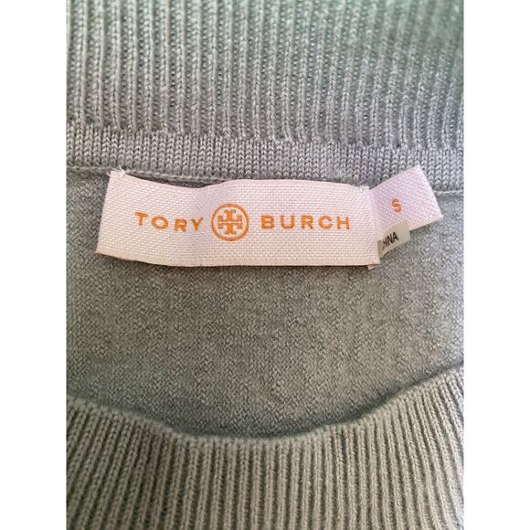 Tory Burch Merino Wool Sweater Knit Top Crew Neck Short Sleeve Sage Gree… - Picture 6 of 6